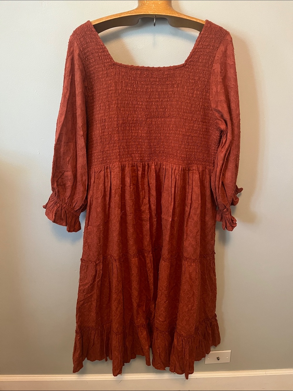 JessaKae Rust Red Smocked Square-Neck Midi Dress - Picture 5 of 6
